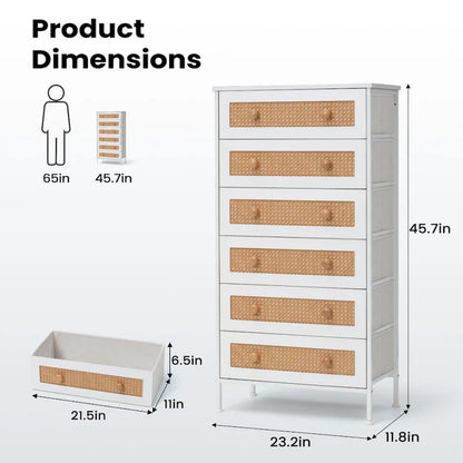 VredHom 6-Drawer PE Rattan Storage Cabinet Closet Dresser