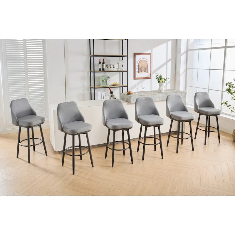 Bar Stools Set of 2 Chenille Adjustable Counter Height Swivel Bar Stools with Back Metal Leg,24 to 29 Inch,Light Gray
