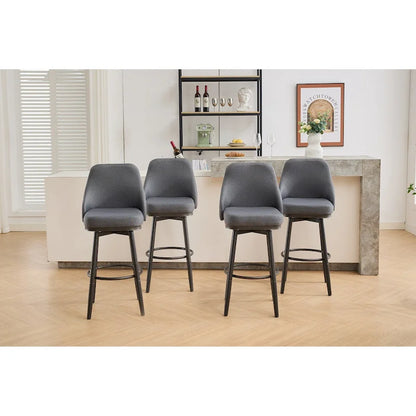 Bar Stools Set of 2 Chenille Adjustable Counter Height Swivel Bar Stools with Back Metal Leg,24 to 29 Inch,Light Gray