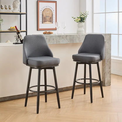 Bar Stools Set of 2 Chenille Adjustable Counter Height Swivel Bar Stools with Back Metal Leg,24 to 29 Inch,Light Gray