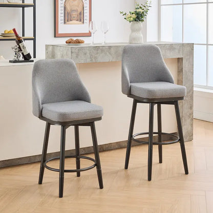 Bar Stools Set of 2 Chenille Adjustable Counter Height Swivel Bar Stools with Back Metal Leg,24 to 29 Inch,Light Gray