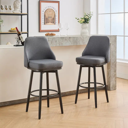 Bar Stools Set of 2 Chenille Adjustable Counter Height Swivel Bar Stools with Back Metal Leg,24 to 29 Inch,Light Gray