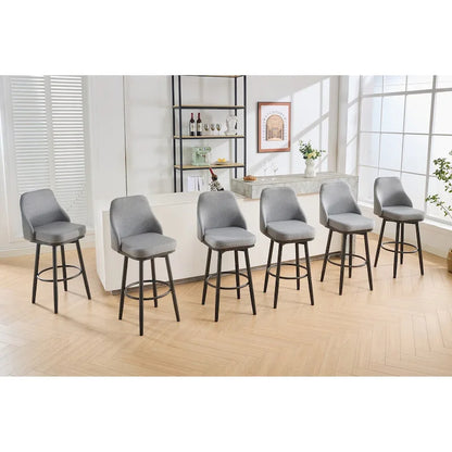 Bar Stools Set of 2 Chenille Adjustable Counter Height Swivel Bar Stools with Back Metal Leg,24 to 29 Inch,Light Gray