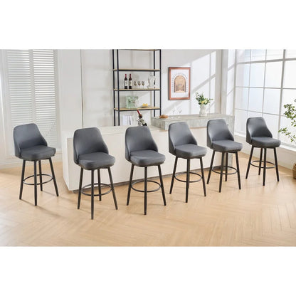 Bar Stools Set of 2 Chenille Adjustable Counter Height Swivel Bar Stools with Back Metal Leg,24 to 29 Inch,Light Gray