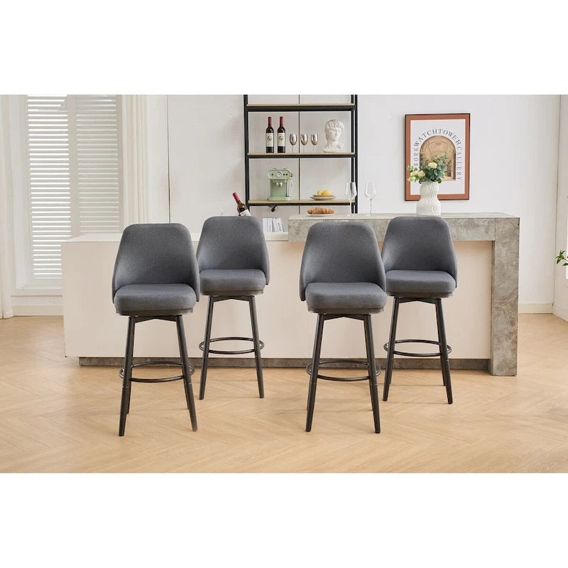Bar Stools Set of 2 Chenille Adjustable Counter Height Swivel Bar Stools with Back Metal Leg,24 to 29 Inch,Light Gray