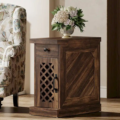 25.59 Tall End Table, Nightstand with Drawer for Bedroom, Rustic Oak - 23.62 L x 11.81 W x 25.59 H