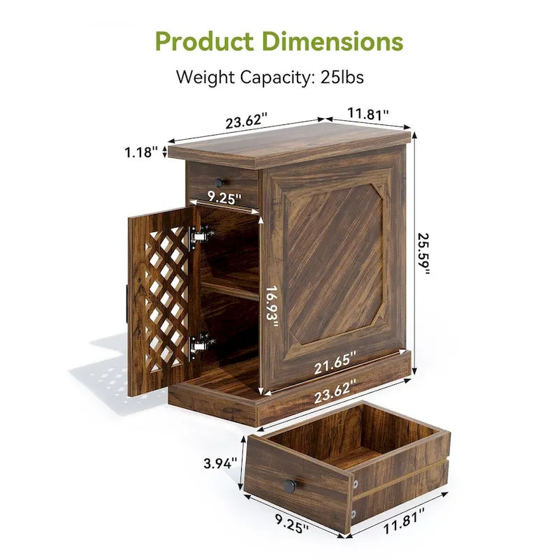 25.59 Tall End Table, Nightstand with Drawer for Bedroom, Rustic Oak - 23.62 L x 11.81 W x 25.59 H