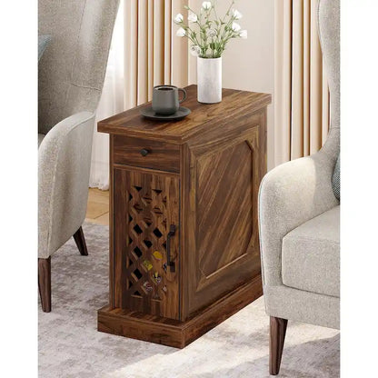 25.59 Tall End Table, Nightstand with Drawer for Bedroom, Rustic Oak - 23.62 L x 11.81 W x 25.59 H