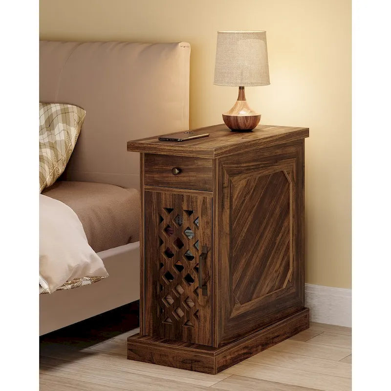 25.59 Tall End Table, Nightstand with Drawer for Bedroom, Rustic Oak - 23.62 L x 11.81 W x 25.59 H