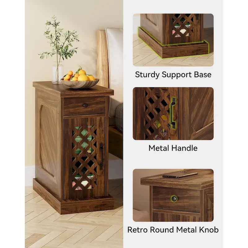 25.59 Tall End Table, Nightstand with Drawer for Bedroom, Rustic Oak - 23.62 L x 11.81 W x 25.59 H