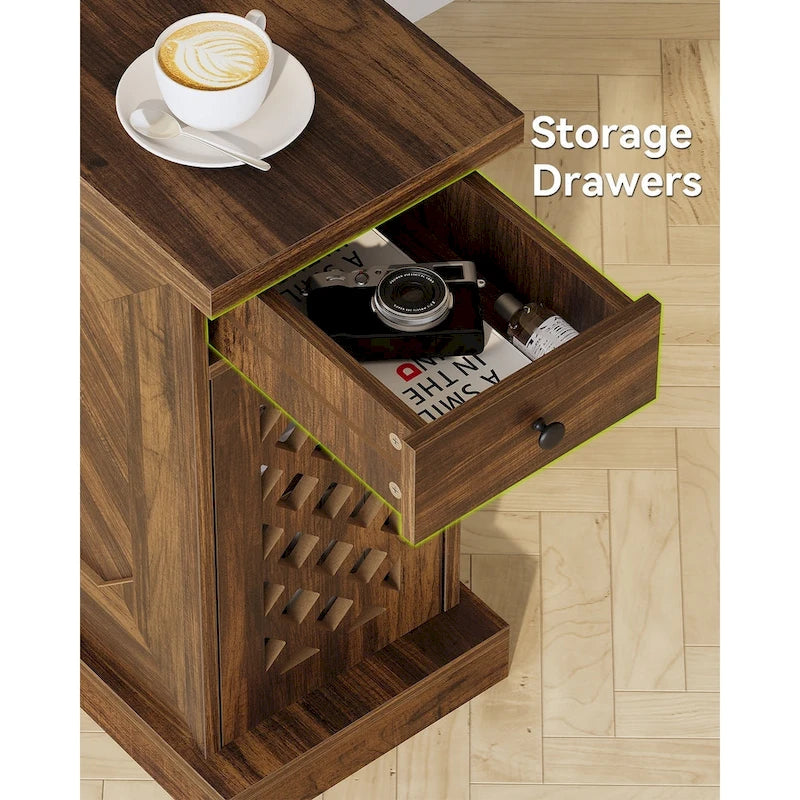 25.59 Tall End Table, Nightstand with Drawer for Bedroom, Rustic Oak - 23.62 L x 11.81 W x 25.59 H