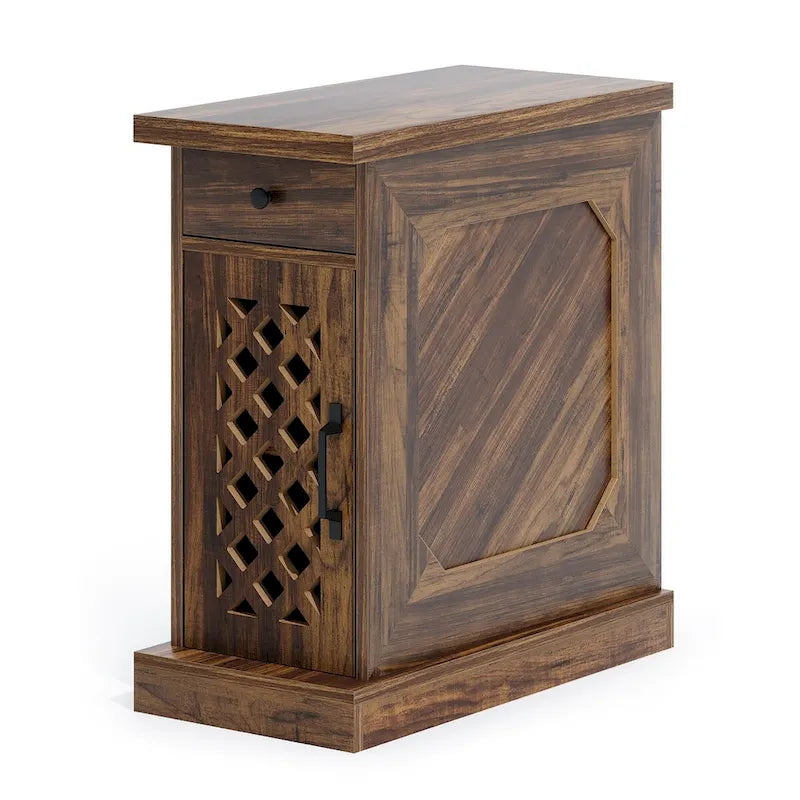 25.59 Tall End Table, Nightstand with Drawer for Bedroom, Rustic Oak - 23.62 L x 11.81 W x 25.59 H