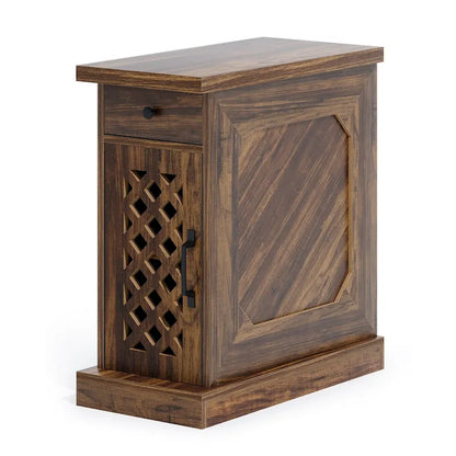 25.59 Tall End Table, Nightstand with Drawer for Bedroom, Rustic Oak - 23.62 L x 11.81 W x 25.59 H
