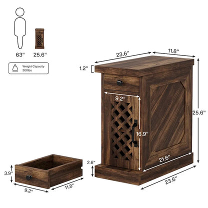 25.59 Tall End Table, Nightstand with Drawer for Bedroom, Rustic Oak - 23.62 L x 11.81 W x 25.59 H