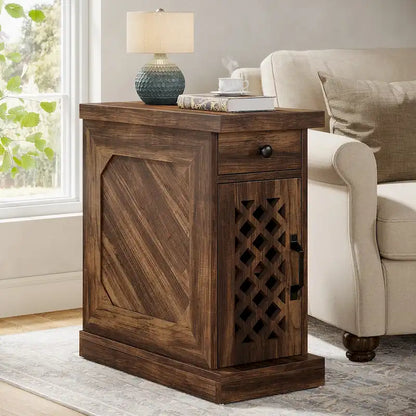25.59 Tall End Table, Nightstand with Drawer for Bedroom, Rustic Oak - 23.62 L x 11.81 W x 25.59 H