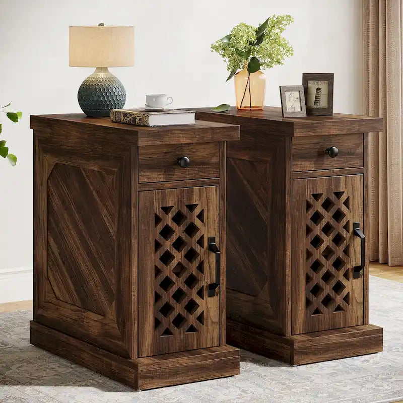 25.59 Tall End Table, Nightstand with Drawer for Bedroom, Rustic Oak - 23.62 L x 11.81 W x 25.59 H