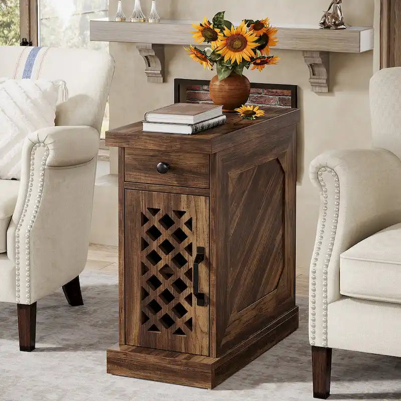 25.59 Tall End Table, Nightstand with Drawer for Bedroom, Rustic Oak - 23.62 L x 11.81 W x 25.59 H