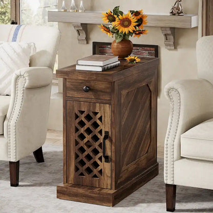 25.59 Tall End Table, Nightstand with Drawer for Bedroom, Rustic Oak - 23.62 L x 11.81 W x 25.59 H