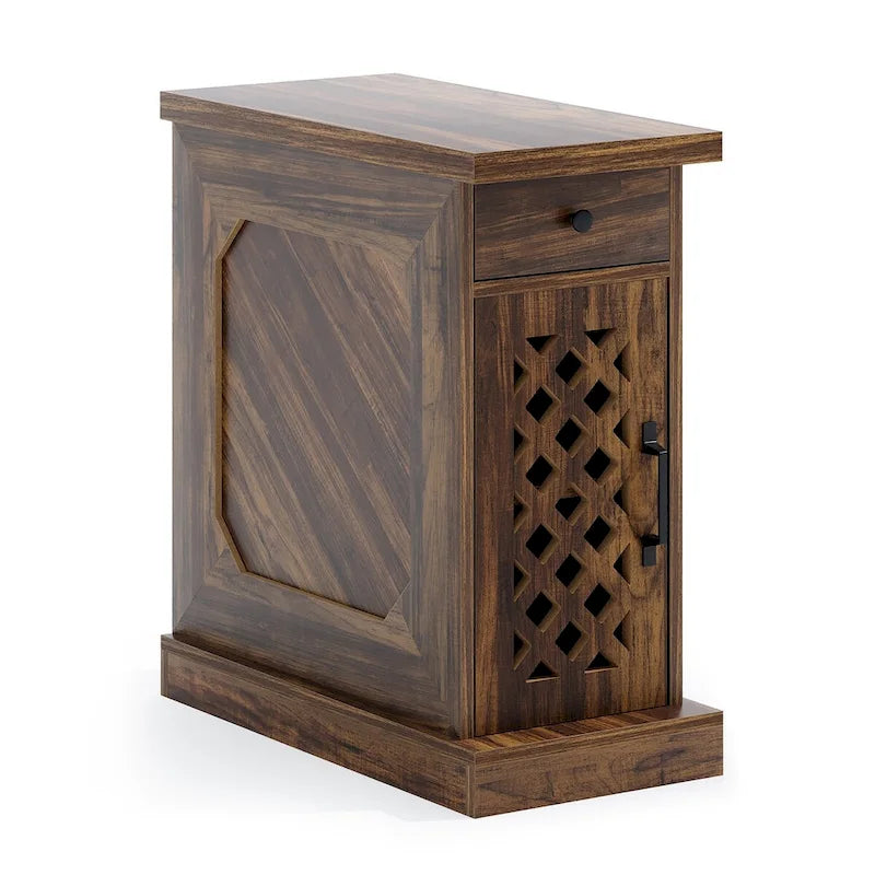 25.59 Tall End Table, Nightstand with Drawer for Bedroom, Rustic Oak - 23.62 L x 11.81 W x 25.59 H