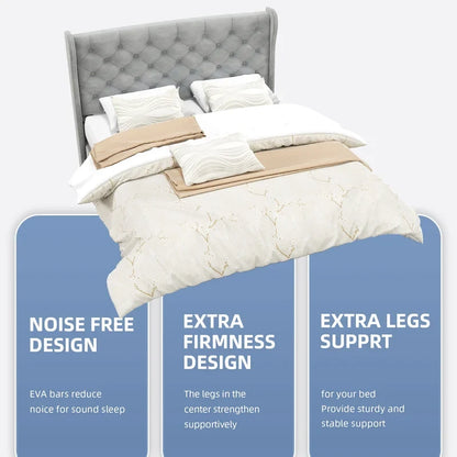 Moasis King Velvet Tufted Upholstered Wingback Platform Bed Frame with Headboard and Footboard
