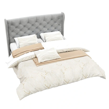 Moasis King Velvet Tufted Upholstered Wingback Platform Bed Frame with Headboard and Footboard