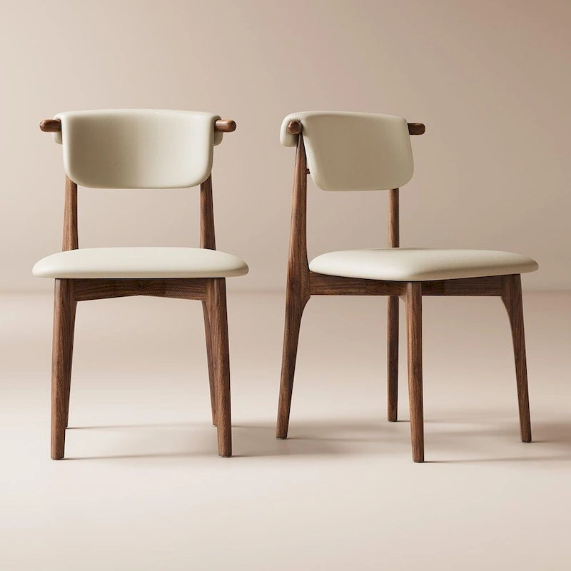 Modern Faux Leather Dining chair, Beige, Solid Wood legs, 2 Pieces