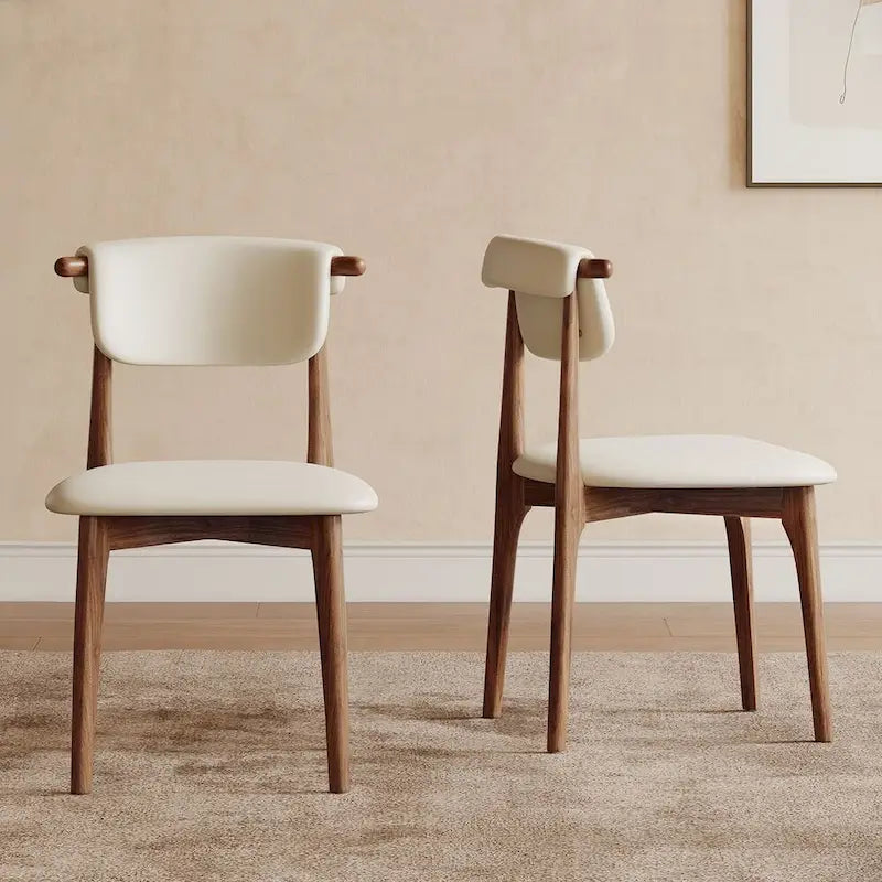 Modern Faux Leather Dining chair, Beige, Solid Wood legs, 2 Pieces