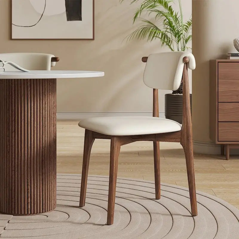 Modern Faux Leather Dining chair, Beige, Solid Wood legs, 2 Pieces