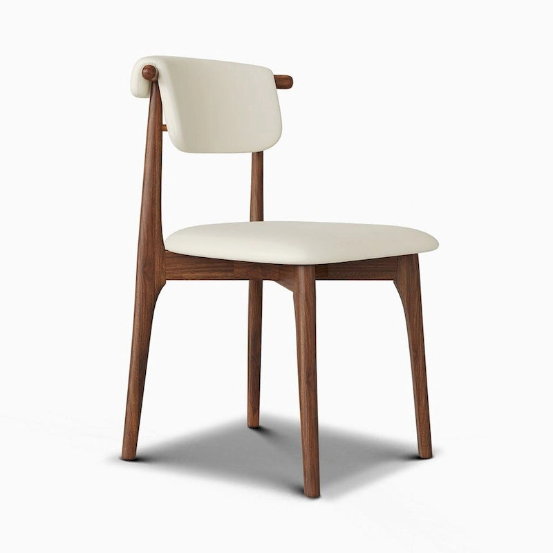 Modern Faux Leather Dining chair, Beige, Solid Wood legs, 2 Pieces