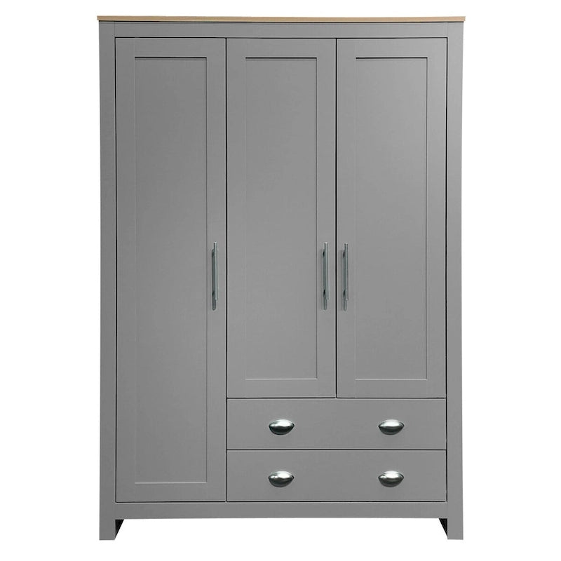 3 Door Storage Wardrobe with Cabinets and 2 Hanging Rods