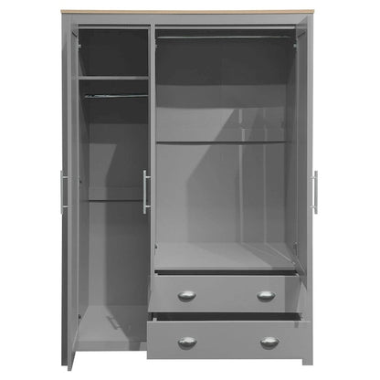3 Door Storage Wardrobe with Cabinets and 2 Hanging Rods