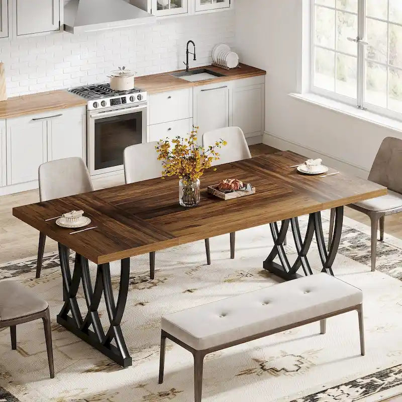 70.87-inch Dining Table with Metal Frame for Home