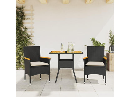 3-piece black rattan garden dining set and cushions