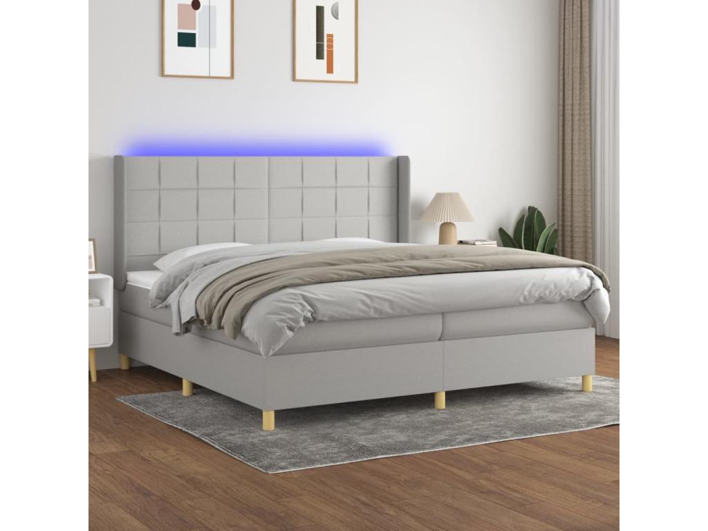 Bed base with LED light grey mattress 200x200 Fabric