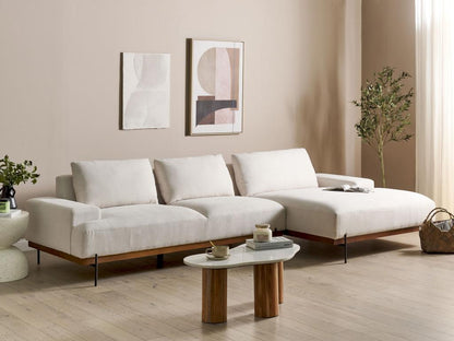 Minimalist 3-Seater Right-Hand Corner Sofa in Beige Fabric with Metal Legs