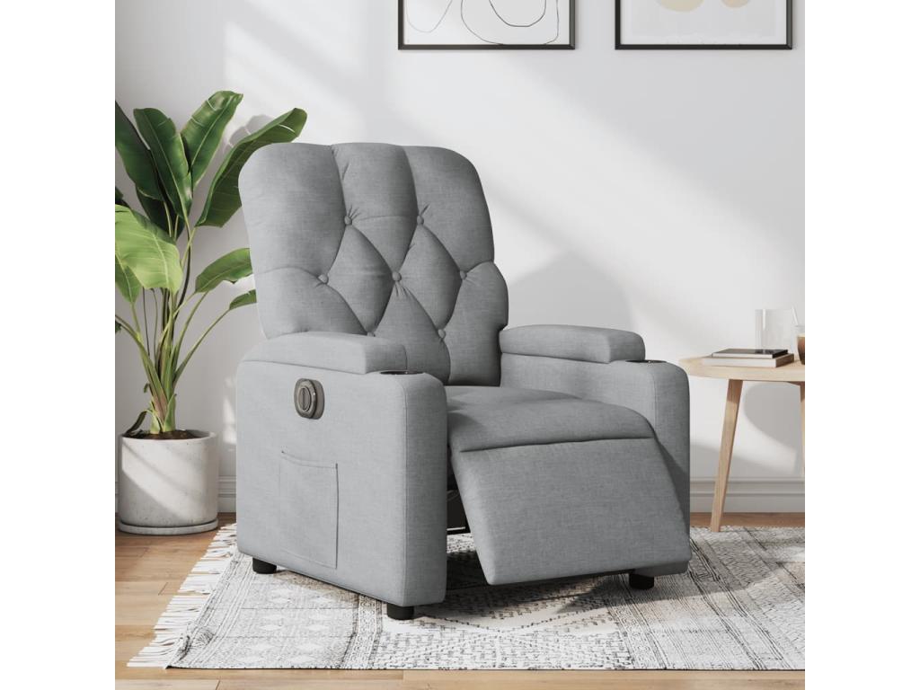 Light Grey Electric Recliner Chair in Fabric
