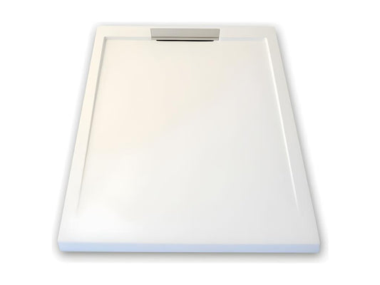 Extra-flat 80x100cm resin shower tray with a white slate-effect surface