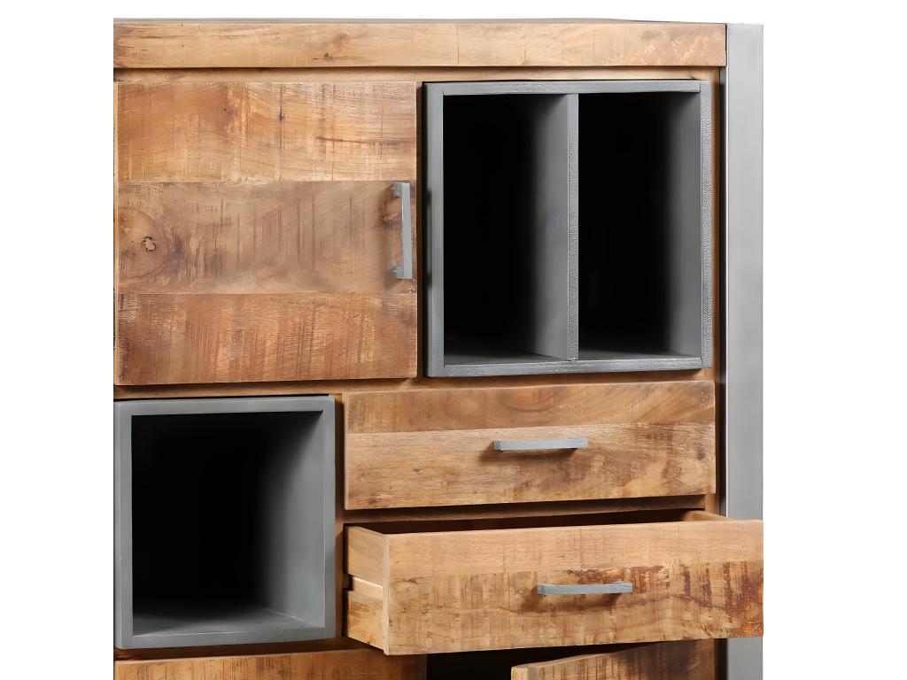 3-Door, 2-Drawer Buffet in Wood and Patinated Steel