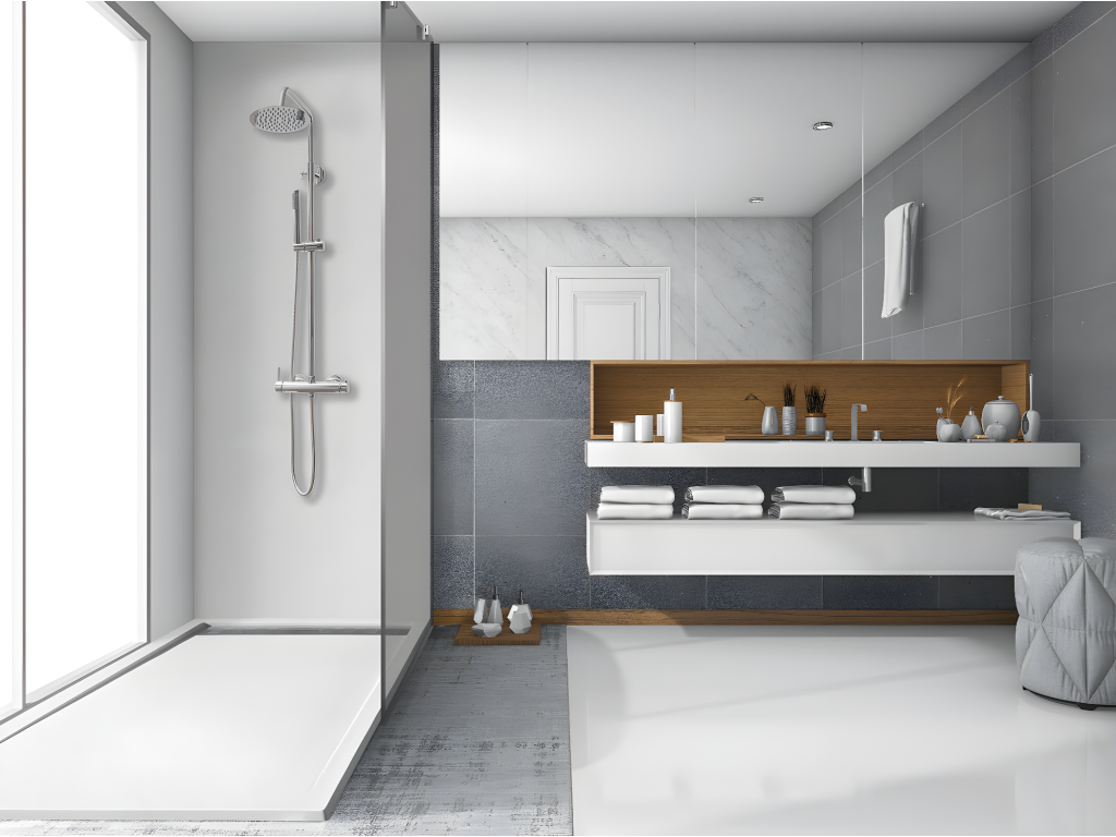 80x165 cm shower tray with side grate, Extra Slim black, made of synthetic resin and marble powder, with drain