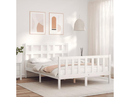 Small double bed frame with white headboard, solid wood