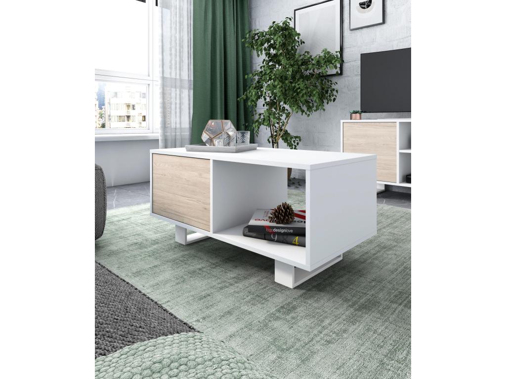 Coffee table with doors. White frame model with oak doors.