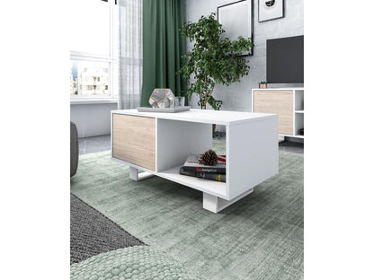 Coffee table with doors. White frame model with oak doors.