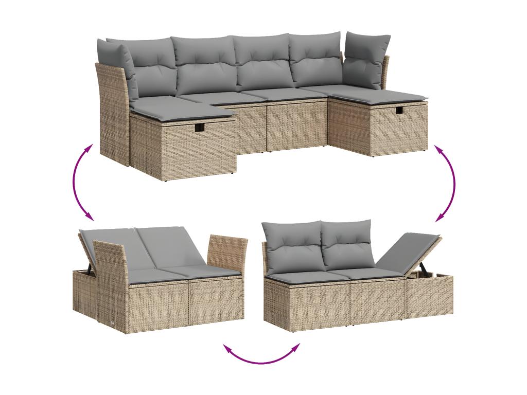 Garden furniture set with cushions, 6 pieces, méDekonao beige woven resin