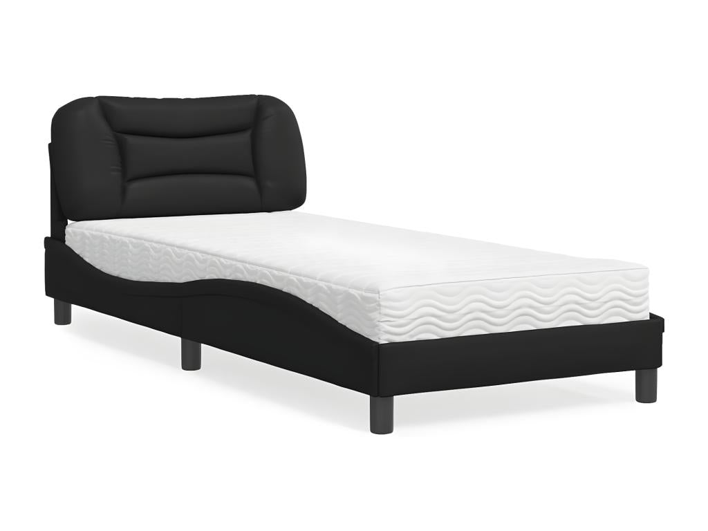 Bed with black 80x200 cm faux leather mattress