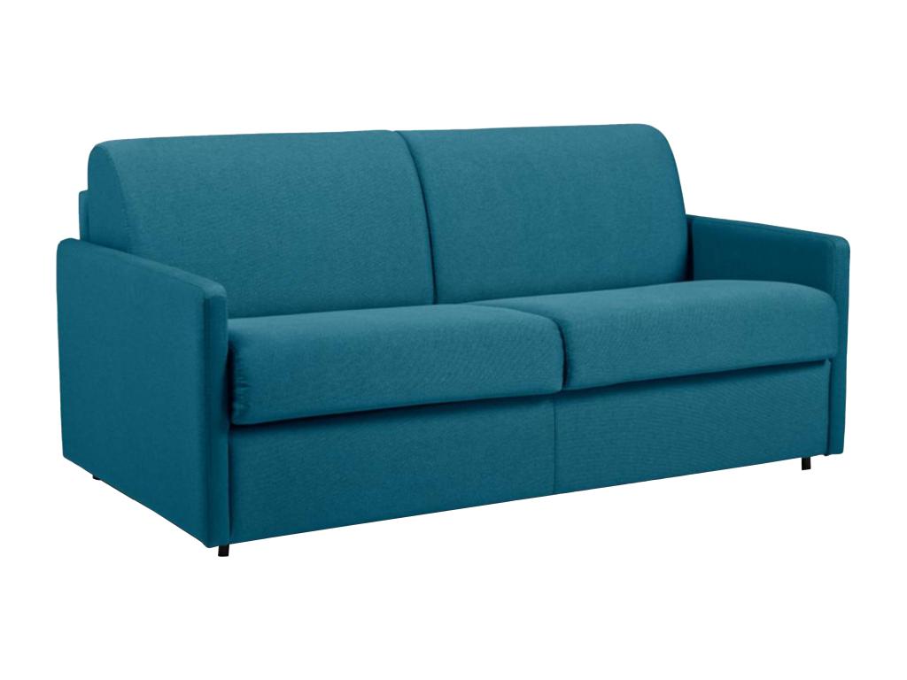 3-seater sofa bed with express conversion in turquoise blue fabric - 140cm wide sleeping area - 18cm mattress
