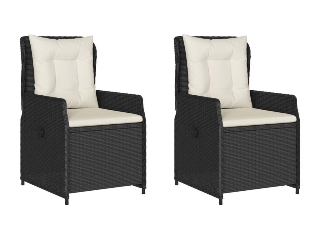Set of 2 reclining garden chairs, black woven resin