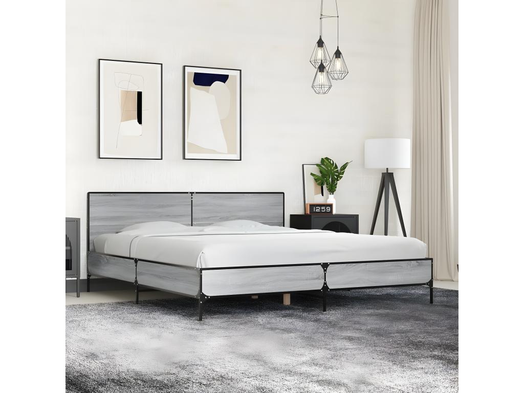 Grey bed frame without mattress, 180x200 cm