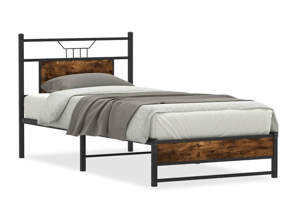 Bed frame without mattress, smoked oak, 80x200cm, engineered wood