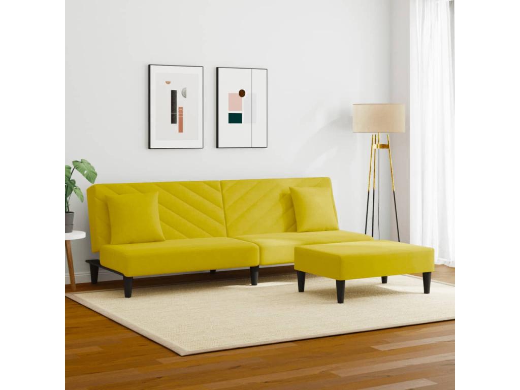 2-piece sofa set with yellow velvet cushions
