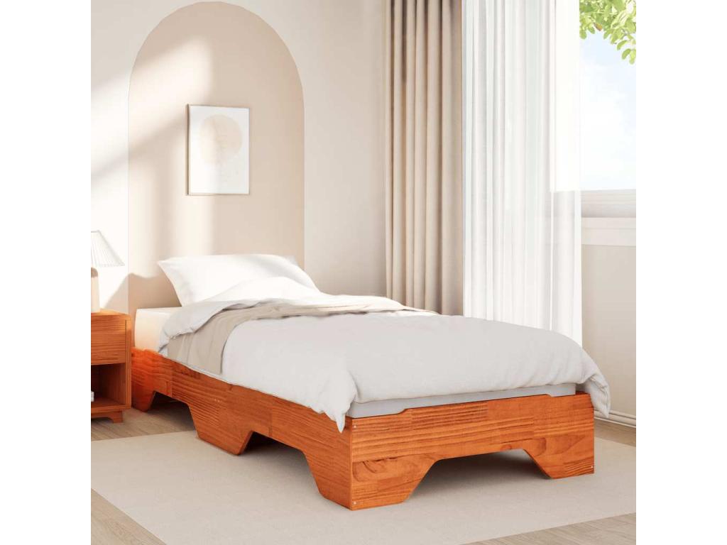Bed frame without stackable mattress brown wax 90x190 cm